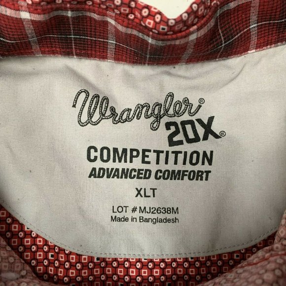 Wrangler 20X Competition Advanced Comfort‎ Long Sleeve XL Tall Plaid Red Western - Picture 10 of 12